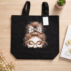 Black Tote with Stylish Graphic